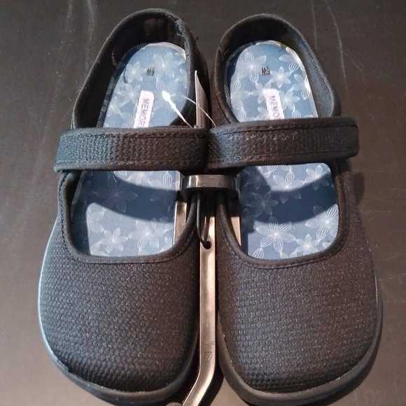 Black Nylon Mary Jane Memory Foam Comfort Loafers - Picture 1 of 9